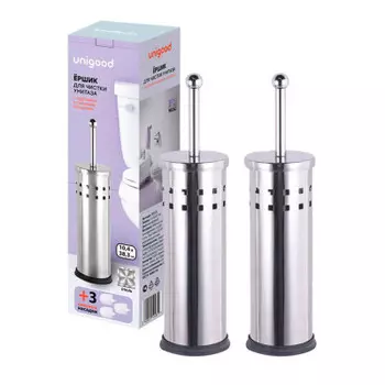 Ершик для унитаза Unigood нержавеющая сталь подставка+3 шт сменные насадки серебряный tbr0 2шт
