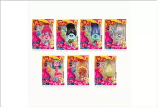 Фигурки мягкие тролли на брелке в наборе с расческой и карабином в ассортименте 6202