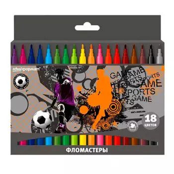Фломастеры 18цв футбол картонная упаковка круглый корпус фл18-футк