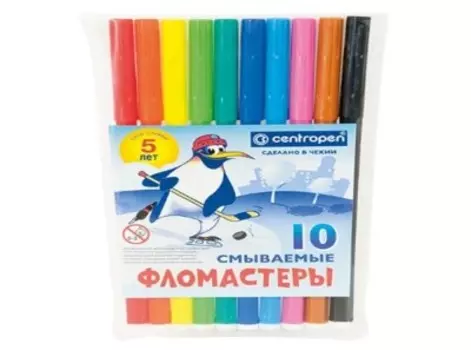 Фломастеры centropen пингвины 10 цв. Конверт шестигран. Корп
