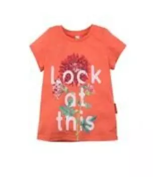 Футболка д/девочки с принтом р.110-116 коралловый