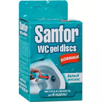 Гелевый очиститель унитаза санфор 36г белый мускус шприц