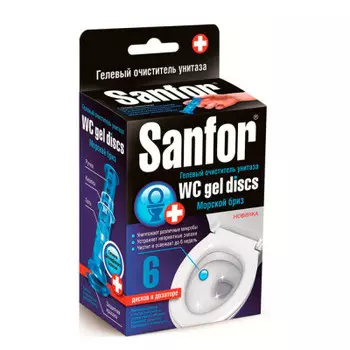 Гелевый очиститель унитаза санфор 36г морской бриз шприц