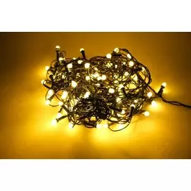 Гирлянда светодиодная фанрей минишарики 10 м 100 лампочек теплый белый свет шнур темно-зеле 2643