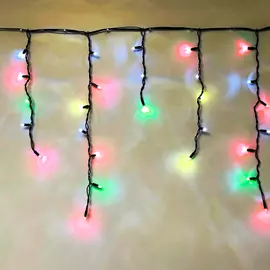 Гирлянда светодиодная фанрей уличная бахрома 3.0*0.7 м 120 лампочек мульти ip60 шнур черный 2613