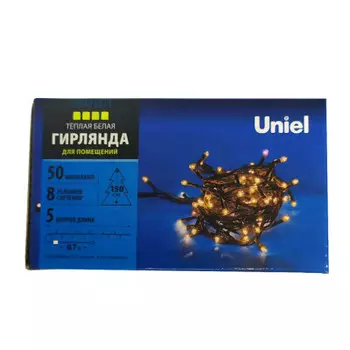 Гирлянда юниель с контроллером 5 м 50 миниламп теплый белый свет ul-00007189