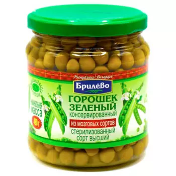 Горошек зеленый брилево 480 г консервированный ст/б