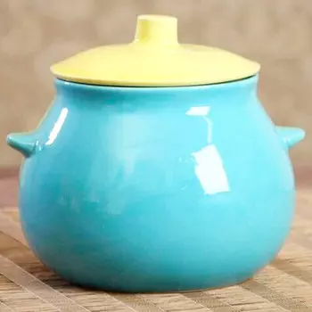 Горшок для запекания 0.6 л капля голубой-желтый глянец керамика 1875401