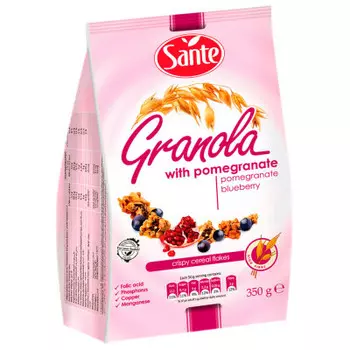 Готовый завтрак гранола 350 г злаковые хлопья с гранатом и черникой