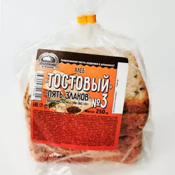 Хлеб тостовый №3 5 злаков нарезанный 250 г тамбовский хлебокомбинат