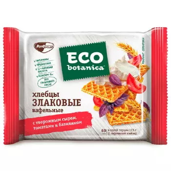 Хлебцы злаковые вафельные эко ботаника 75 г с творожным сыром томатом и базиликом