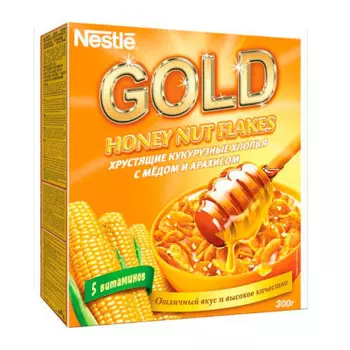 Хлопья Gold Flakes 300г овсяные с медом и орехами Nestle