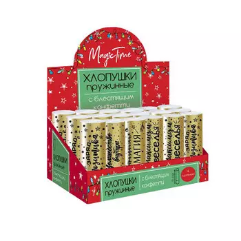 Хлопушка магик тайм золотистая с наполнителем из золотистого конфетти 11 см 86671