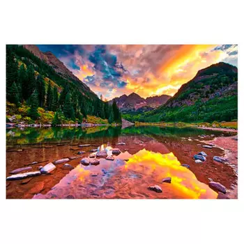Холст с красками по номерам Рыжий кот 22х30см закат над горным озером hs133