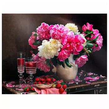 Холст с красками по номерам Рыжий кот 30х40см цветы и клубника х-3706