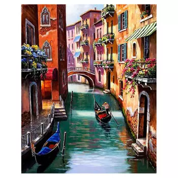 Холст с красками по номерам Рыжий кот 30х40см канал в венеции х-7844)