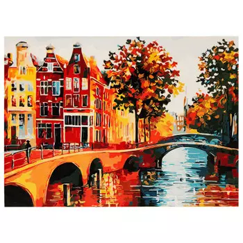 Холст с красками по номерам Рыжий кот 30х40см мост в уютном городе х-7848