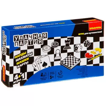 Игра настольная бондибон 4 в 1 шашки/шахматы/нарды/карты вв0693