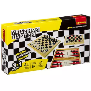 Игра настольная Bondibon Удачная партия 3в1 шахматы/шашки/нарды вв3490