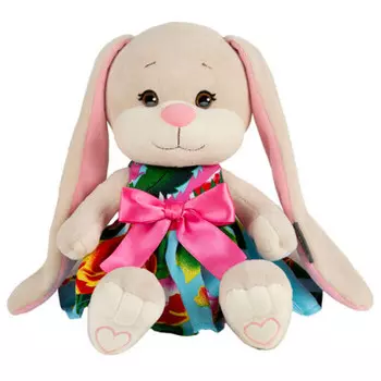 Игрушка мягкая джеклин зайка в летнем платьице с розовым бантом 20 см в/к jl-261-20