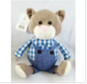 Игрушка мягкая кот в синем комбинезоне 20*18*20см серый le017-992в