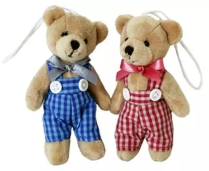 Игрушка мягкая медвежонок в клетчатом костюме 9см leo18-198abcd