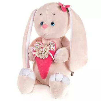 Игрушка мягкая Романтичный зайчик с розовым сердечком 25см в/к mt-gu092018-9-25