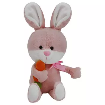 Игрушка мягкая там-там зайчик с морковкой 15 х9х23 см розовый e2127523