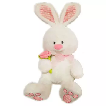 Игрушка мягкая TOY and JOY кролик с бантом 38см белый с розовыми ушками/лапками 6-1055-38ск