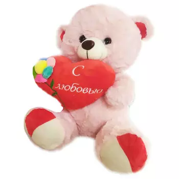 Игрушка мягкая TOY and JOY медведь с сердцем 30см светло-розовый 1874-30ск