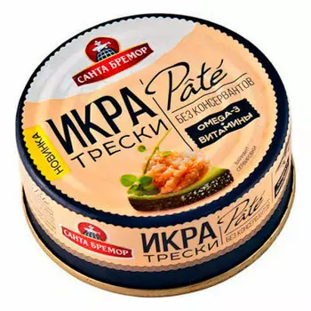 Икра трески деликатесная люкс патэ 90 г ж/б санта бремор
