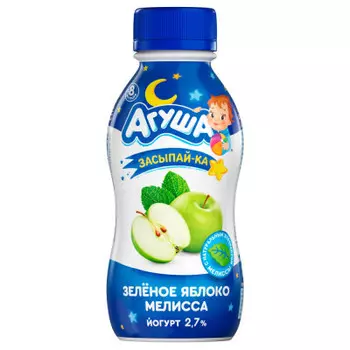 Йогурт агуша засыпайка без сахара 180 г 2, 7% яблоко зеленое мелисса пл/бут