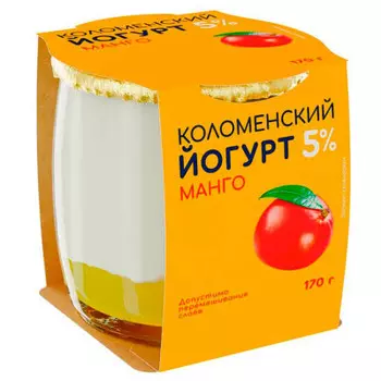 Йогурт коломенский 170 г 5% манго стекло