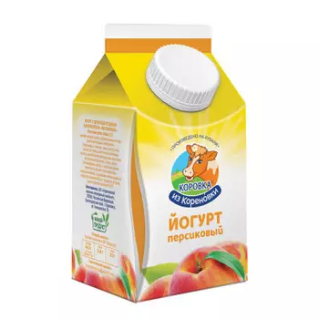 Йогурт коровка из кореновки 450 г 2, 1% персиковый пюр пак