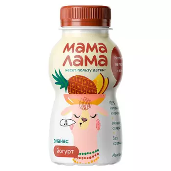 Йогурт мама лама 200г 2,5% ананас пл/бут