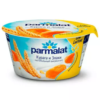 Йогурт пармалат 130г густой курага и злаки низколактозный стакан