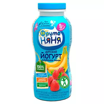 Йогурт питьевой ФрутоНяня клубника-банан 200г 2,5%