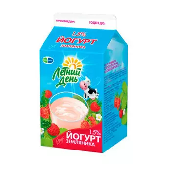 Йогурт питьевой Летний день земляника 450г 1,5%