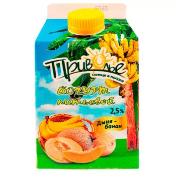 Йогурт приволье 450г 2,5% дыня банан питьевой тульский мк