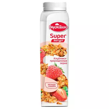 Йогурт вкуснотеево super 320 г 1, 3% питьевой клубника пророщенные зёрна