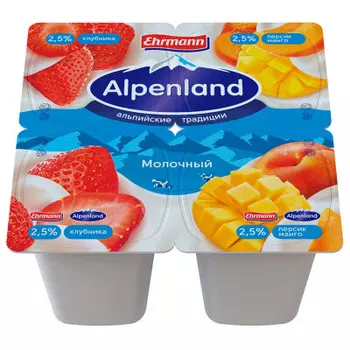 Йогуртный продукт альпенленд 95г 2,5% клубника персик манго