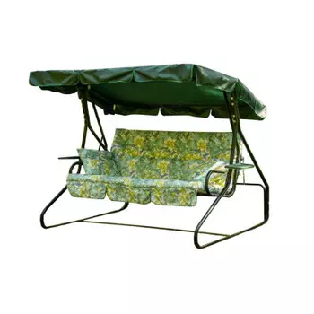 Качели садовые 3-х местные люкс3 олса каркас зеленый м/э разноцветный рисунок листья с1261