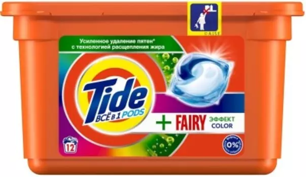 Капсулы для стирки тайд 12 шт всё в 1 pods + фэйри эффект колор