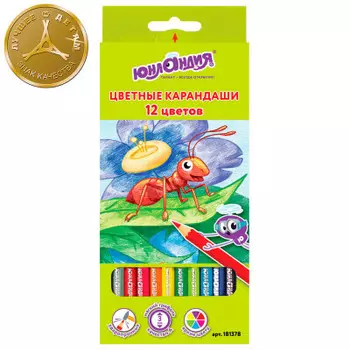 Карандаши 12 цв юнландия в гостях у букашек классические заточенные 181378