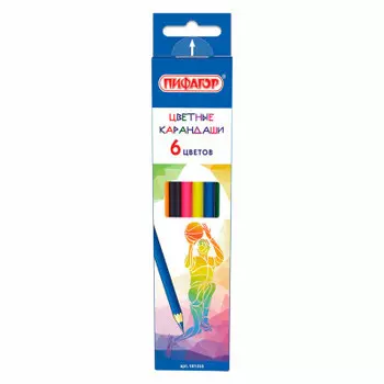 Карандаши 6 цв пифагор быстрее! выше! сильнее! заточенные 181355