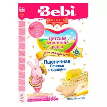 Каша беби премиум 200 г молочная пшеничная с печеньем и грушами с 6 месяцев