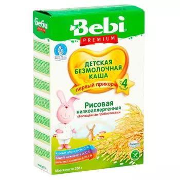 Каша беби премиум 200г б/молочная рисовая низкоаллергенная с пребиотиками с 4 месяцев
