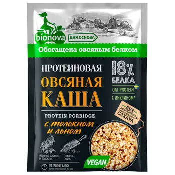 Каша бионова 40 г протеиновая б/п овсяная с толокном и семенами льна