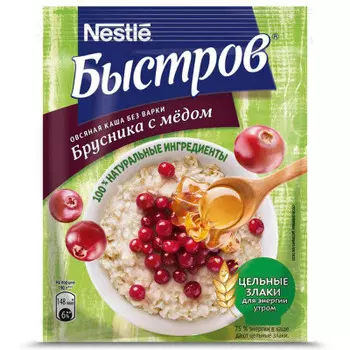 Каша Быстров 40г овсяная брусника с медом