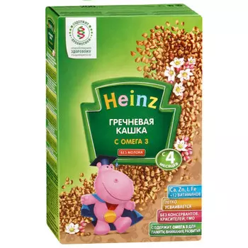 Каша хайнц 200 г б/молочная гречневая с омега 3 с 4 месяцев